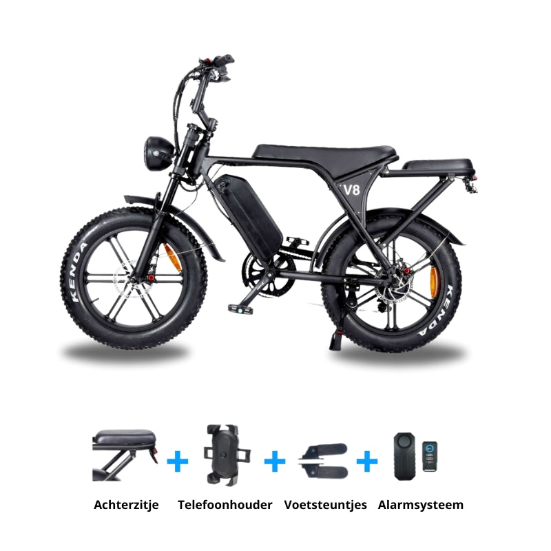 OUXI V8 3.0 C80 Fatbike – Achterzitje + Telefoonhouder + Voetsteuntjes + Alarmsysteem