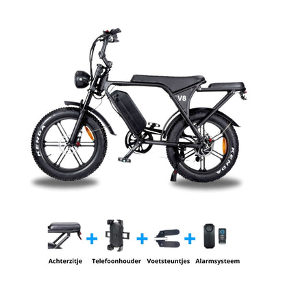 OUXI V8 3.0 C80 Fatbike – Achterzitje + Telefoonhouder + Voetsteuntjes + Alarmsysteem